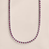 Alternating Oval Ruby and Baguette Diamond Tennis Necklace