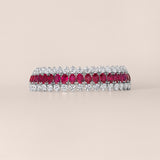 Burmese Ruby and Round Diamond Three-Row Bracelet
