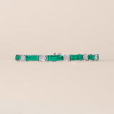Alternating Baguette-Cut Emerald and Emerald-Cut Diamond Tennis Bracelet