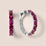 Emerald-Cut Burmese Ruby and Diamond Inside-Out Hoop Earrings