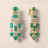 Art Deco Style Emerald and Diamond Earrings in Yellow Gold