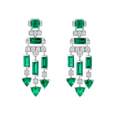 Geometric Colombian Emerald and Diamond Drop Earrings
