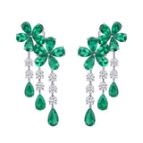 Pear-Shaped Emerald and Round Diamond Floral Earrings