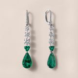 Pear-Shaped and Trilliant-Cut Colombian Emerald and Diamond Drop Earrings
