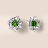 Round Demantoid and White Diamond Floral Stud Earrings