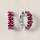 Oval-Shaped Ruby and Diamond Inside-Out Hoop Earrings