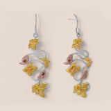 Fancy Yellow, Pink and White Diamond Floral Drop Earrings
