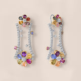 Multi-Colored Sapphire and Diamond Floral Drop Earrings in Two-Tone Gold