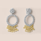 Yellow Briolette and White Diamond Dangle Earrings