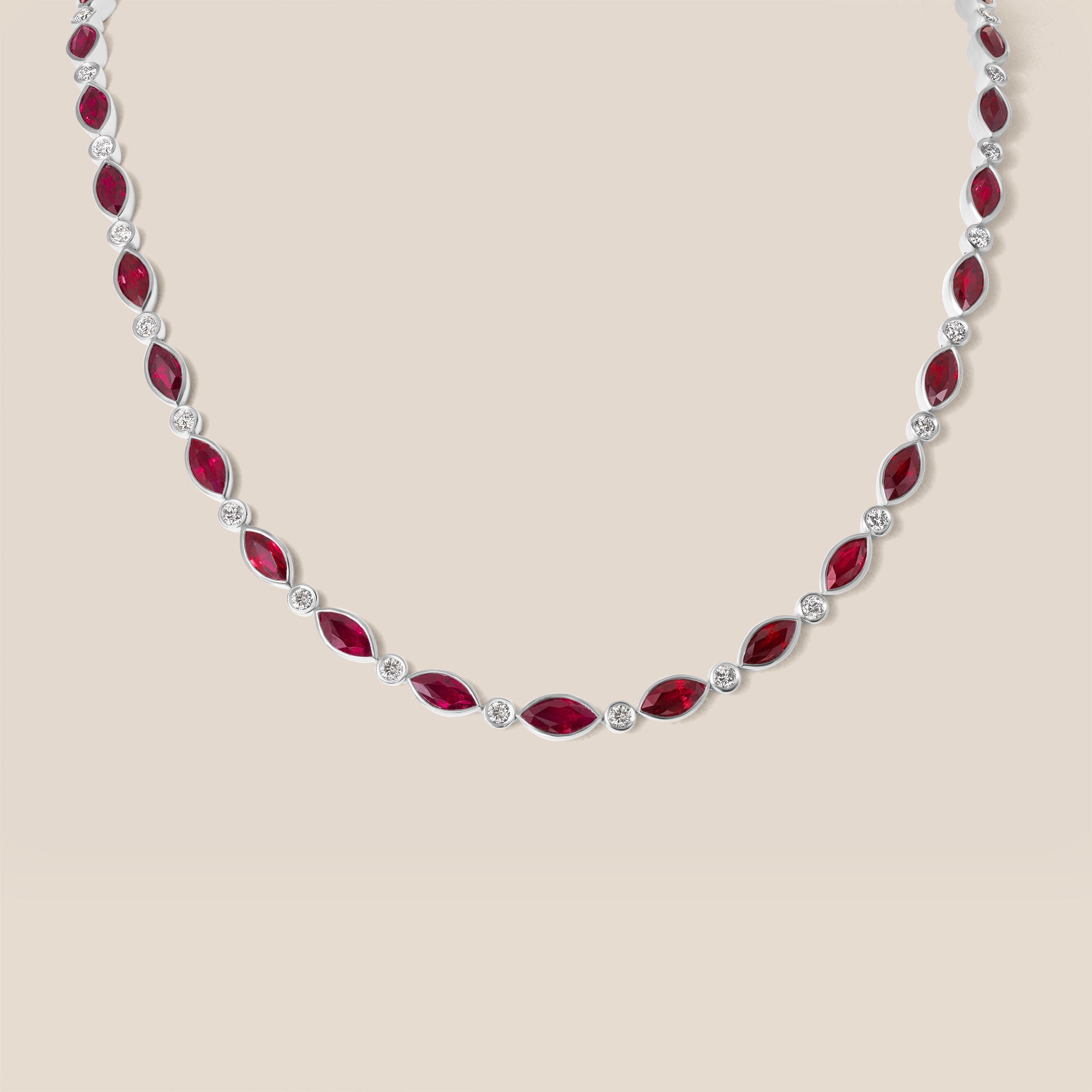 Marquise Shaped Ruby and Diamond Necklace