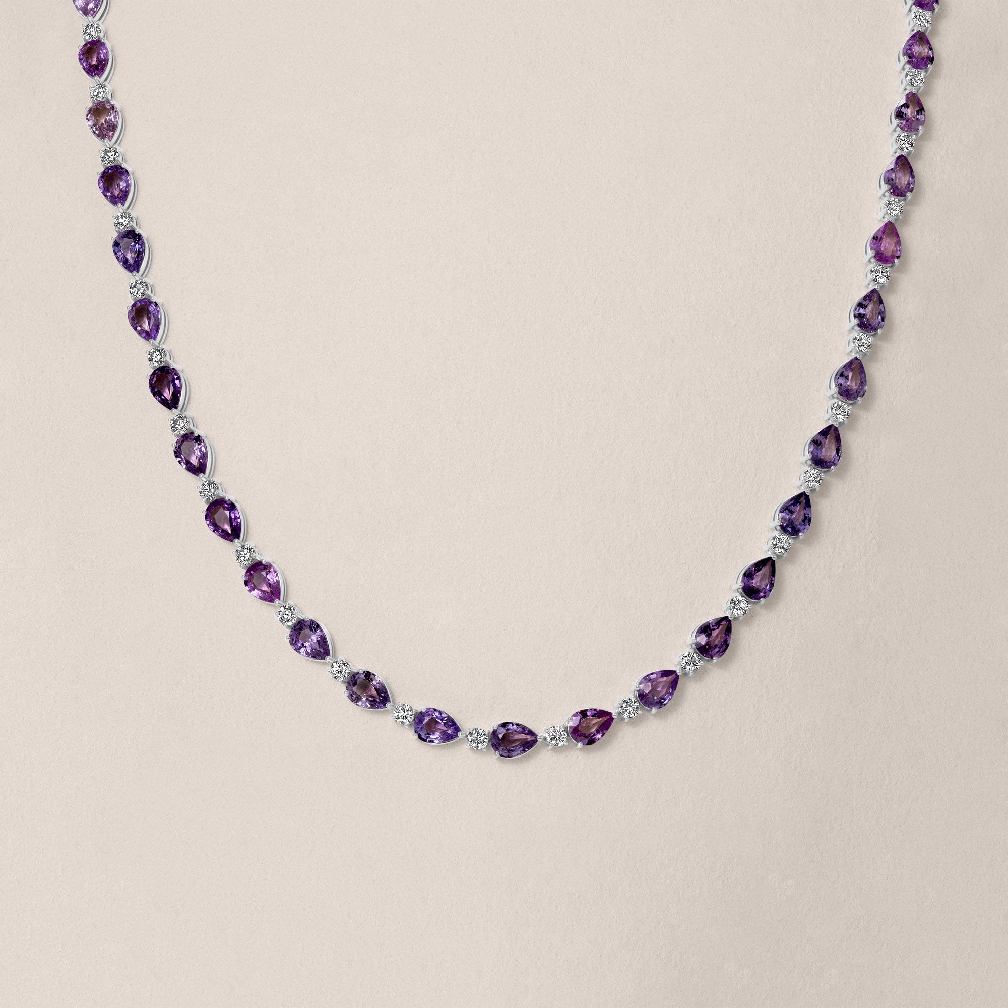 Unheated Pink/Purple Sapphire and Diamond Necklace