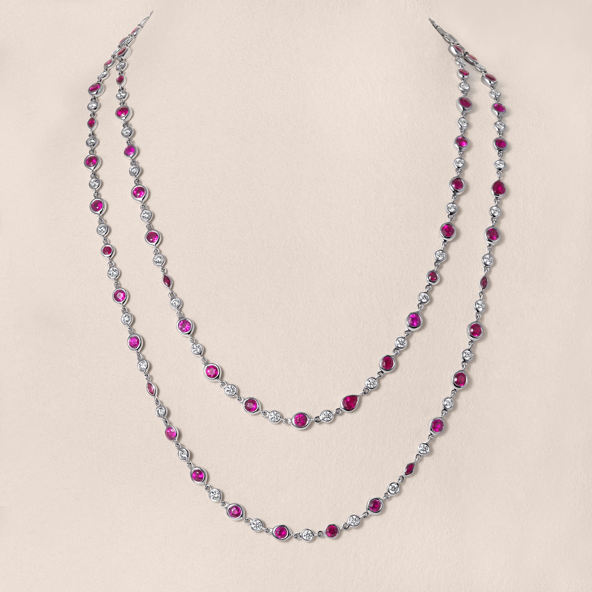 Mixed Shape Ruby and Diamond by the Yard Necklace