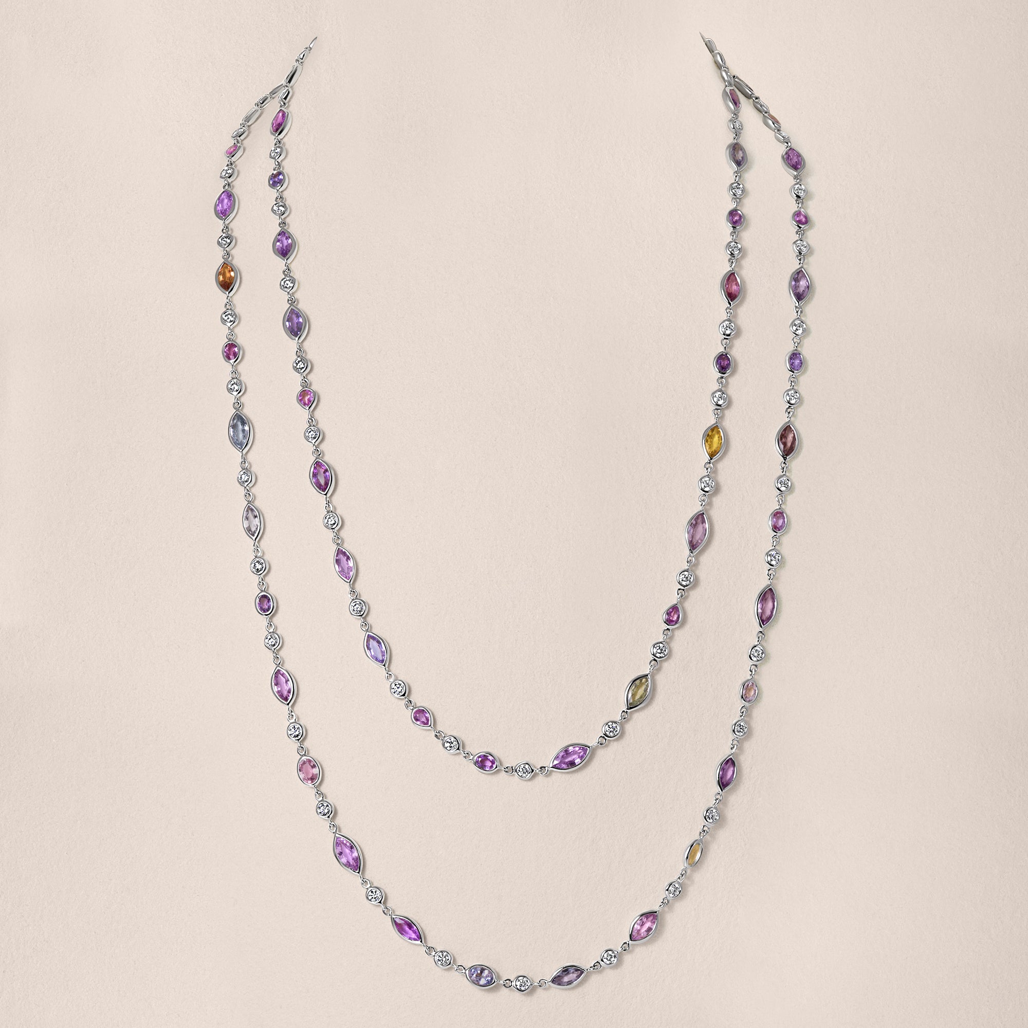 Multi-Colored Sapphire and Diamond by the Yard Necklace