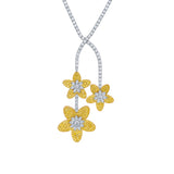 Three-Flower Fancy Yellow and White Diamond Drop Necklace