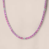 Unheated Emerald-Cut Pink Sapphire and Diamond Tennis Necklace