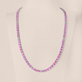 Unheated Emerald-Cut Pink Sapphire and Diamond Tennis Necklace