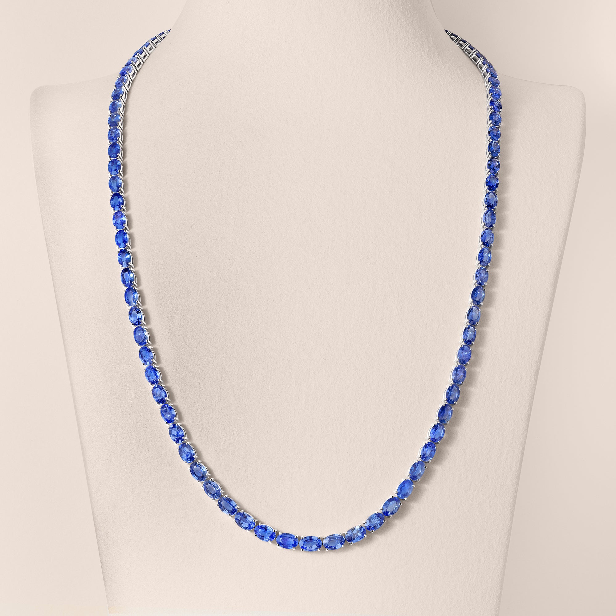 Oval-Shaped Blue Sapphire Tennis Necklace