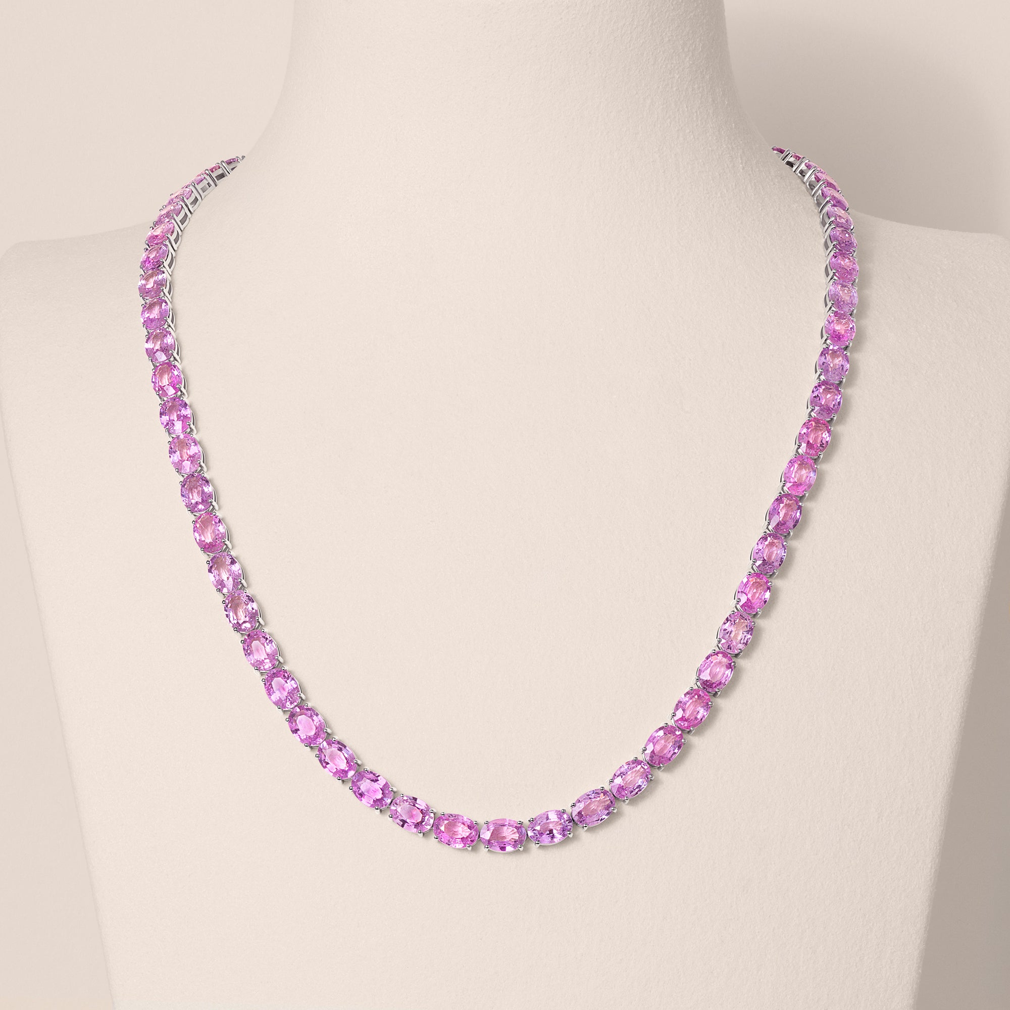 Oval-Shaped Pink Sapphire Tennis Necklace