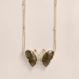 Diamond and Tourmaline Butterfly Pendant Necklace in Yellow Gold