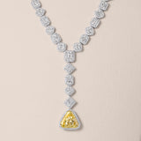 Trilliant Fancy Yellow Diamond and White Diamond Pendant Drop Necklace