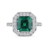 Colombian Emerald and Round Diamond Halo Ring