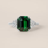 Tsavorite and Diamond Three-Stone Ring