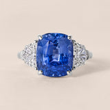 Cushion-Cut Sapphire and Cadillac Diamond Three-Stone Ring