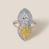 Fancy Intense Yellow and White Pear Diamond Toi et Moi Ring