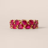Two-Row Pear-Shaped Ruby Cluster Band
