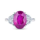 Oval-Shaped Ruby and Cadillac Diamond Three-Stone Ring