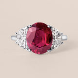 Oval Ruby and Half-Moon Diamond Three-Stone Ring