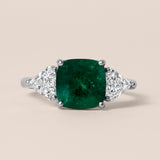 Colombian Emerald and Kite Diamond Three-Stone Ring