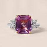 Pink Sapphire and Trapezoid Diamond Three-Stone Ring