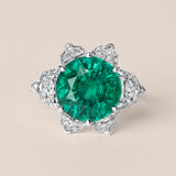 Rare Round Zambian Emerald Flower Halo Ring