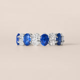 Alternating Oval Sapphire and Diamond Eternity Band