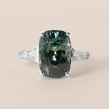Green Sapphire and Tapered Baguette Diamond Three-Stone Ring