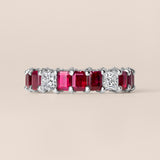Emerald-Cut Ruby and Princess Diamond Eternity Band