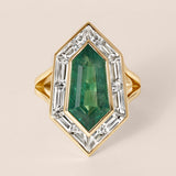 Kite-Cut Emerald and White Sapphire Halo Ring