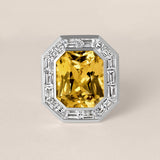 Geometric Halo Orangy-Yellow Sapphire Ring