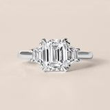 Emerald-Cut Diamond Three-Stone Ring with Troidia Side Stones