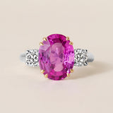 Unheated Pink Sapphire and Round Diamond Three-Stone Ring