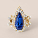 Pear-Shaped Tanzanite Double Halo Multi-Row Ring