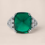 Cabochon Colombian Emerald Ring with Diamond-Set Shoulders