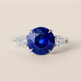 Deep Blue Sri Lankan Sapphire and Diamond Three-Stone Ring