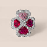 Heart Ruby and Diamond Clover Cocktail Ring