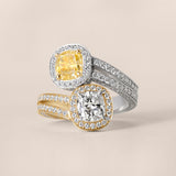 Cushion-Cut Fancy Yellow and White Diamond Toi et Moi Ring in Two-Tone Gold