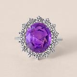 Exceptional Unheated Purple Sapphire and Diamond Halo Ring
