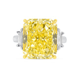 Radiant-Cut Fancy Yellow Diamond and Troidia Diamond Three-Stone Ring